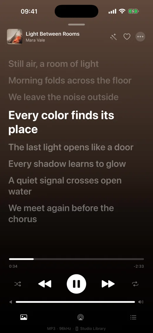 音楽とともに流れる歌詞。